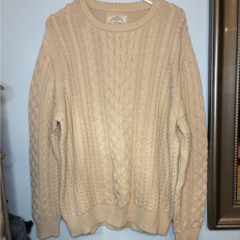 St. John’s Bay Cable Knit Sweater | Men’s XL | 100% Cotton | Beige